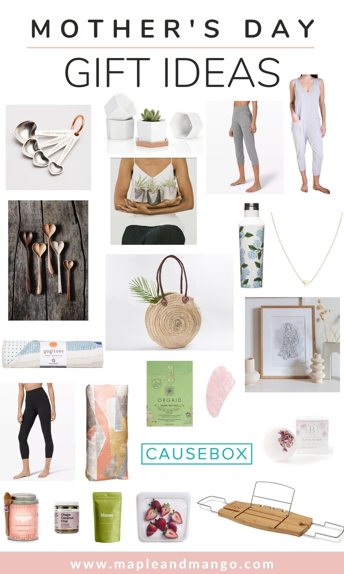 Collage image of a variety of Mother's Day gift ideas.