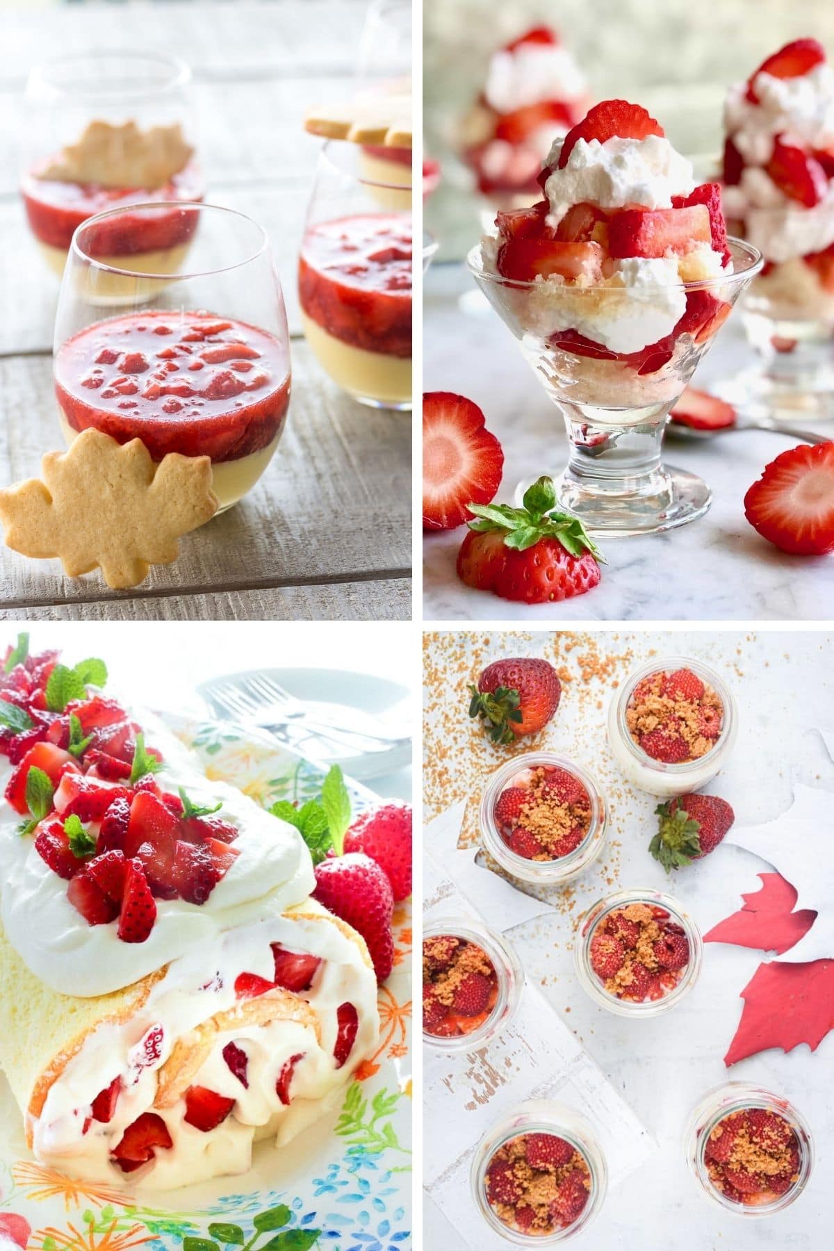 Collage of red and white themed Canada Day desserts.