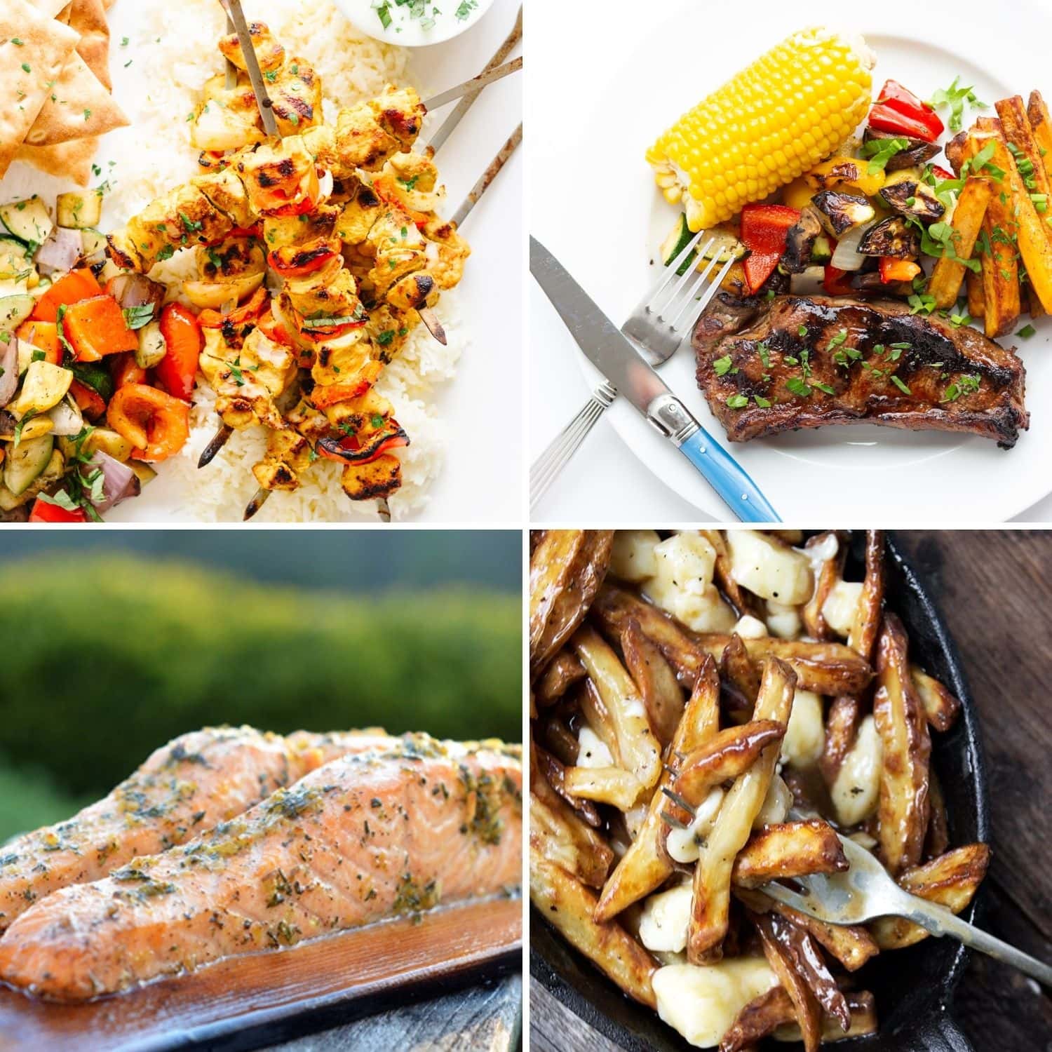 Collage of four main dishes to serve on Canada Day.