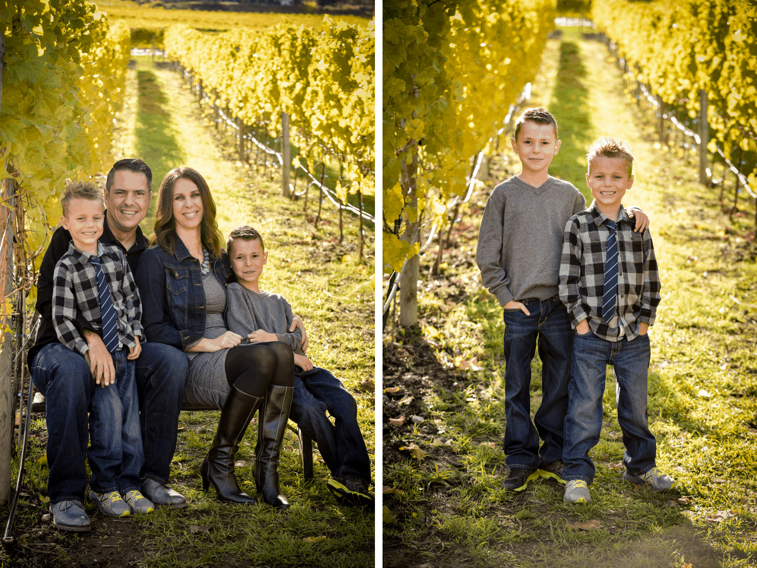 Family photos in a fall vineyard