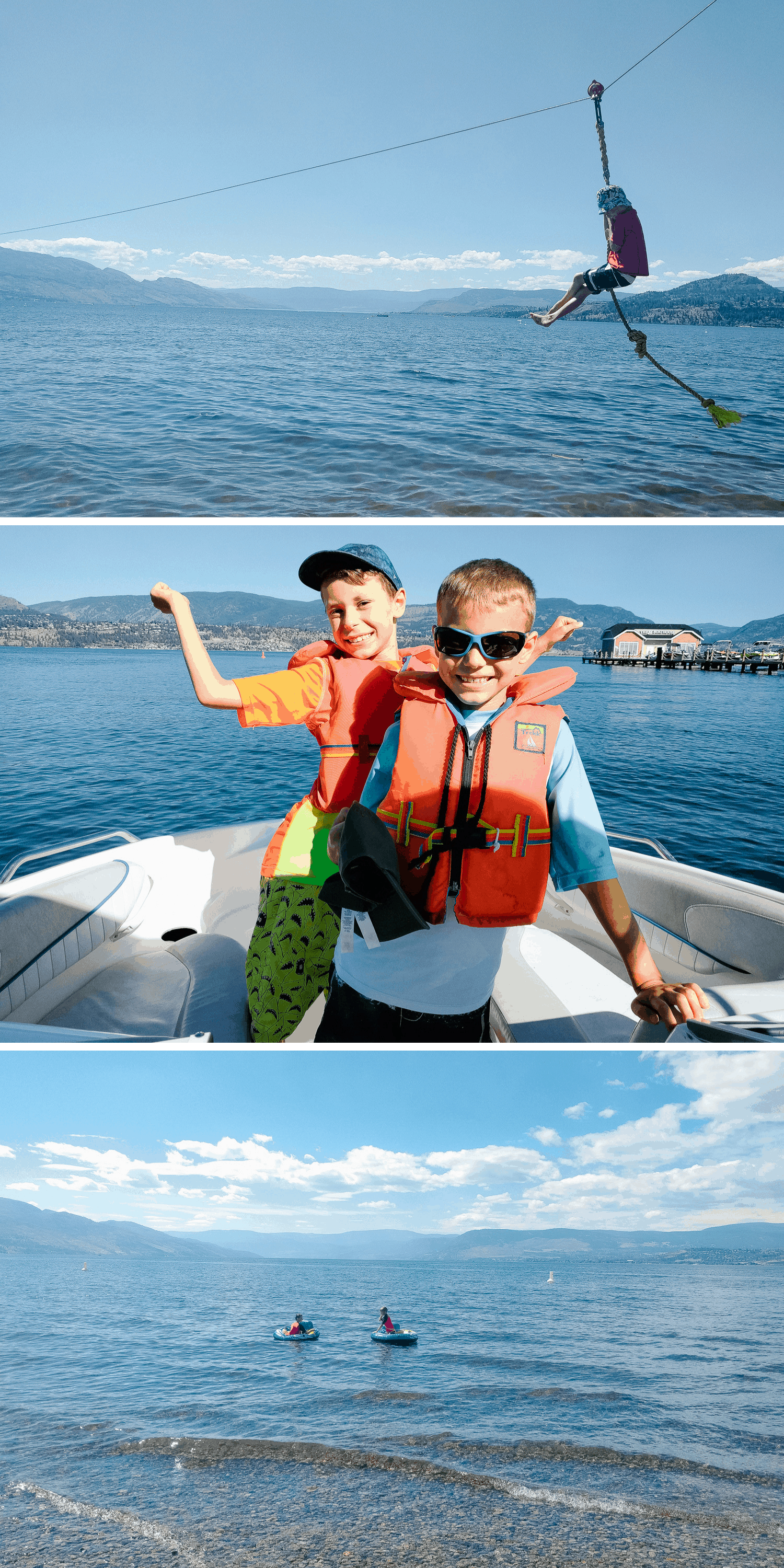 Three photos of fun on Okanagan Lake in Kelowna.