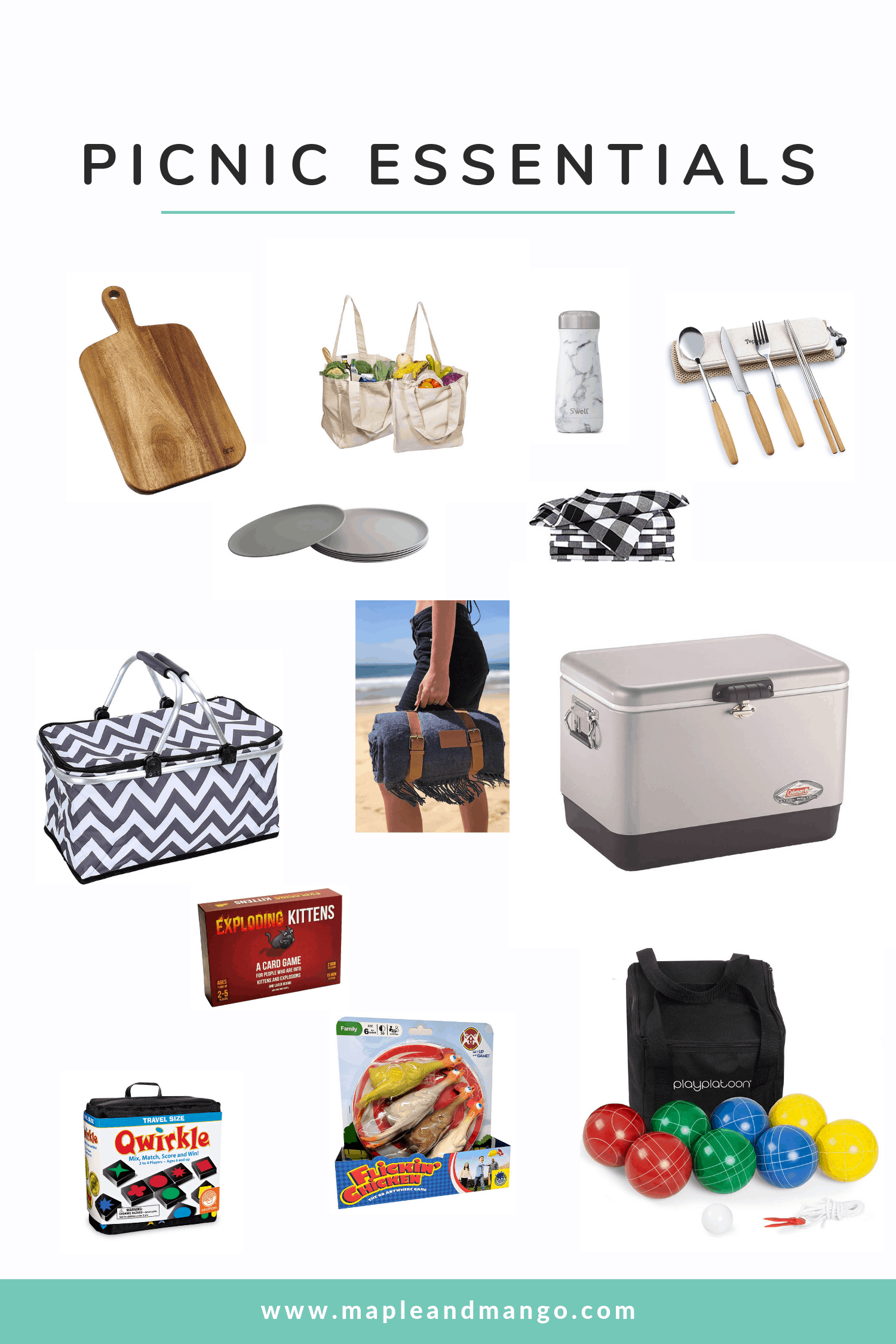 Collage of a variety of picnic essentials