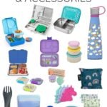 Collage graphic of the best lunch boxes and accessories for kids.