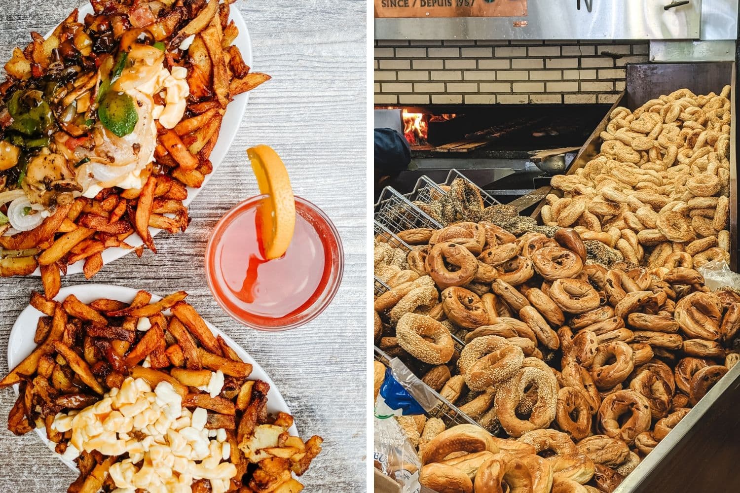 Poutine from La Banquise and bagels from St-Viateur Bagel in Montreal
