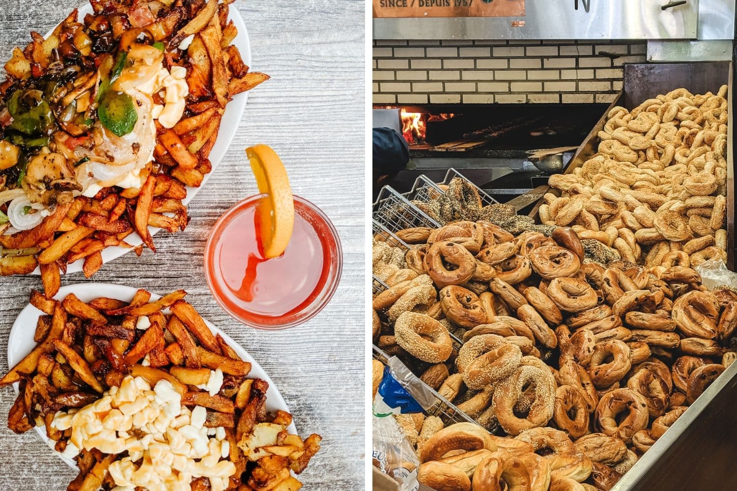 Poutine from La Banquise and bagels from St-Viateur Bagel in Montreal