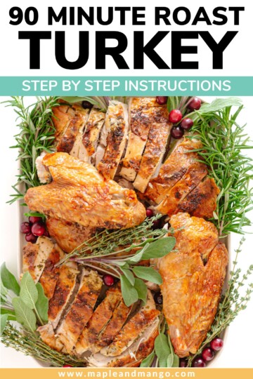 Pinterest graphic for 90 minute roast turkey.