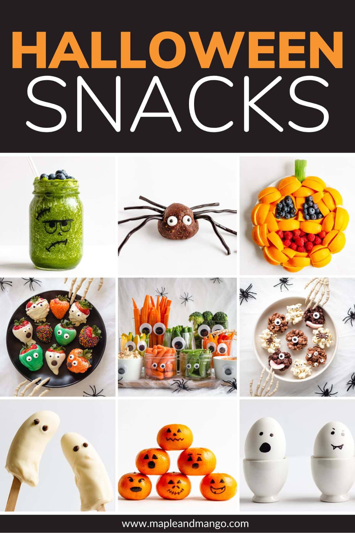 Photo collage graphic of Halloween snacks.