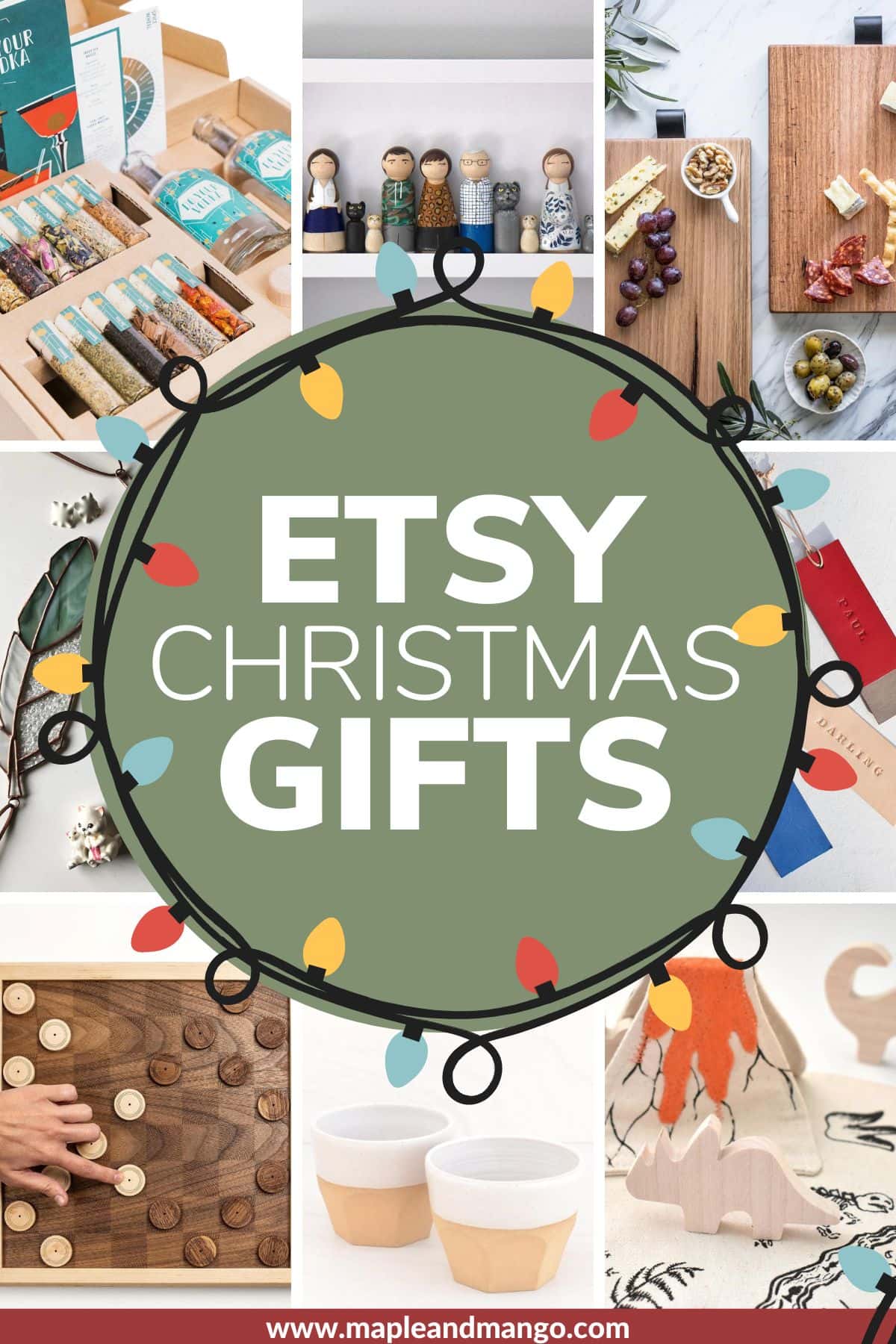 Collage of gift ideas found on Etsy with text overlay that reads "Etsy Christmas Gifts".