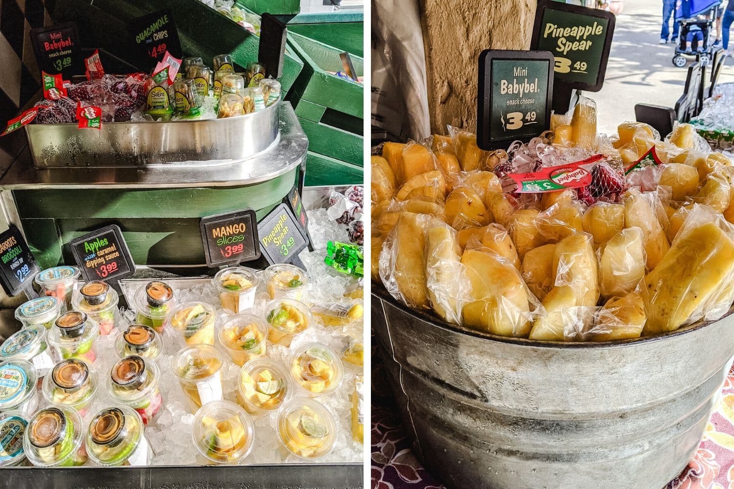 Fruit stands at Disneyland for healthy eating options.