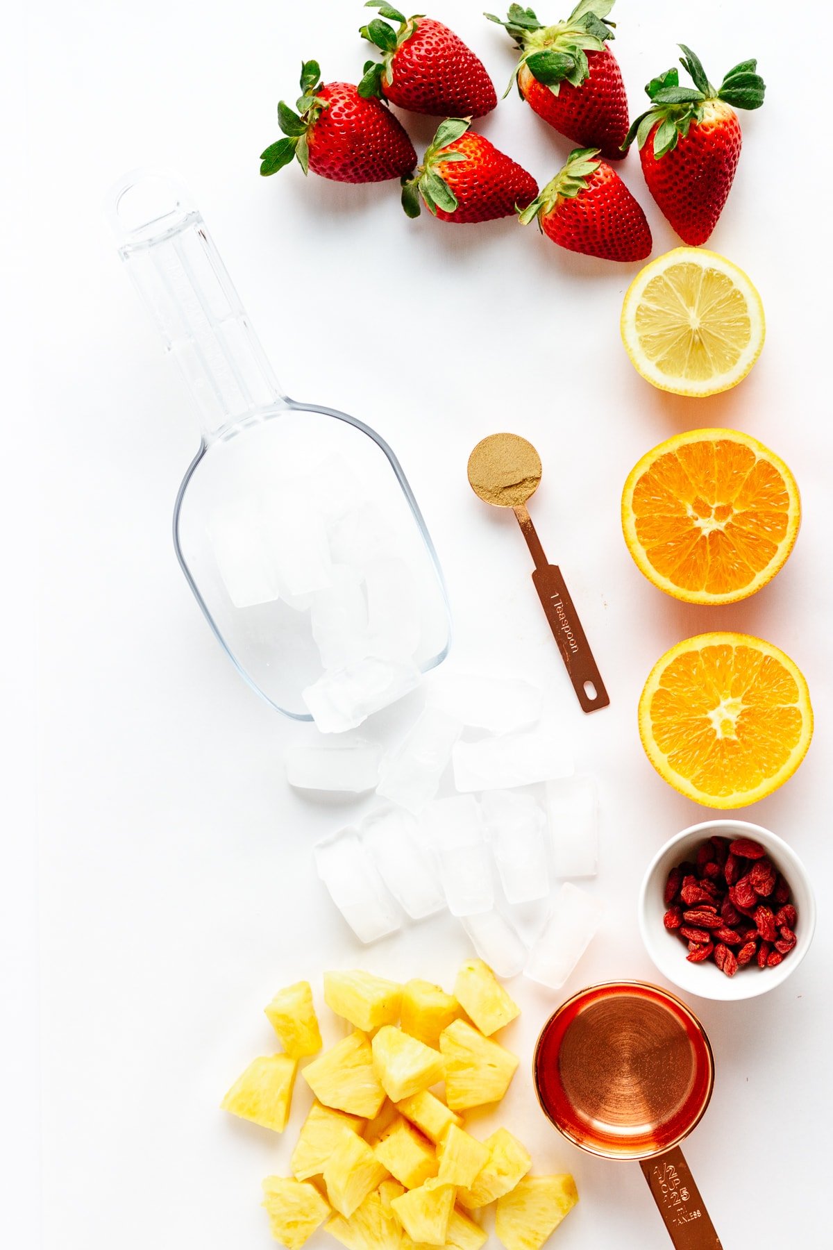 Overhead photo of all the ingredients needed to make the Vitamin C Powerhouse Smoothie recipe.