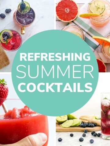Collage of four cocktails with text overlay "Refreshing Summer Cocktails"