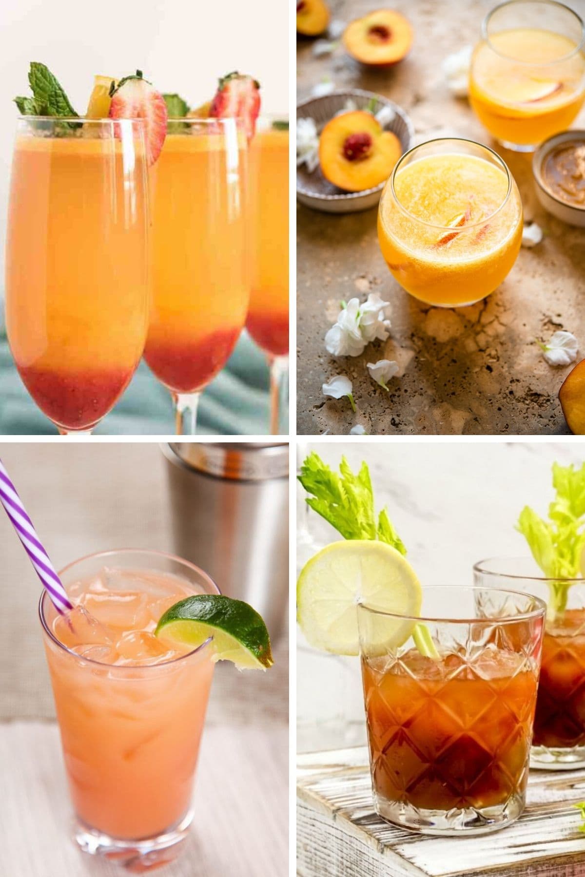 Collage of four different summer brunch cocktails.