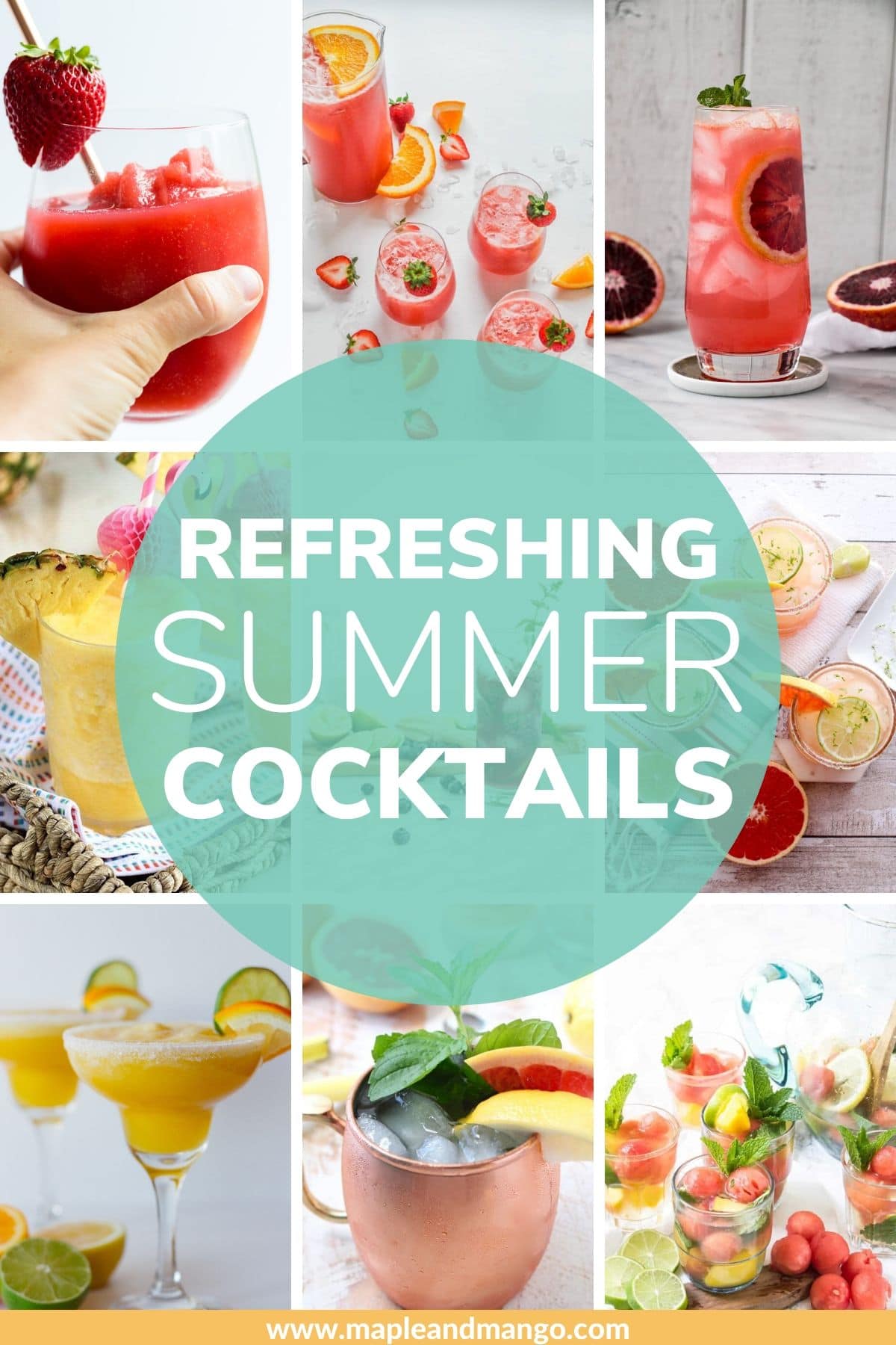 Collage of cocktail photos with text overlay "Refreshing Summer Cocktails"
