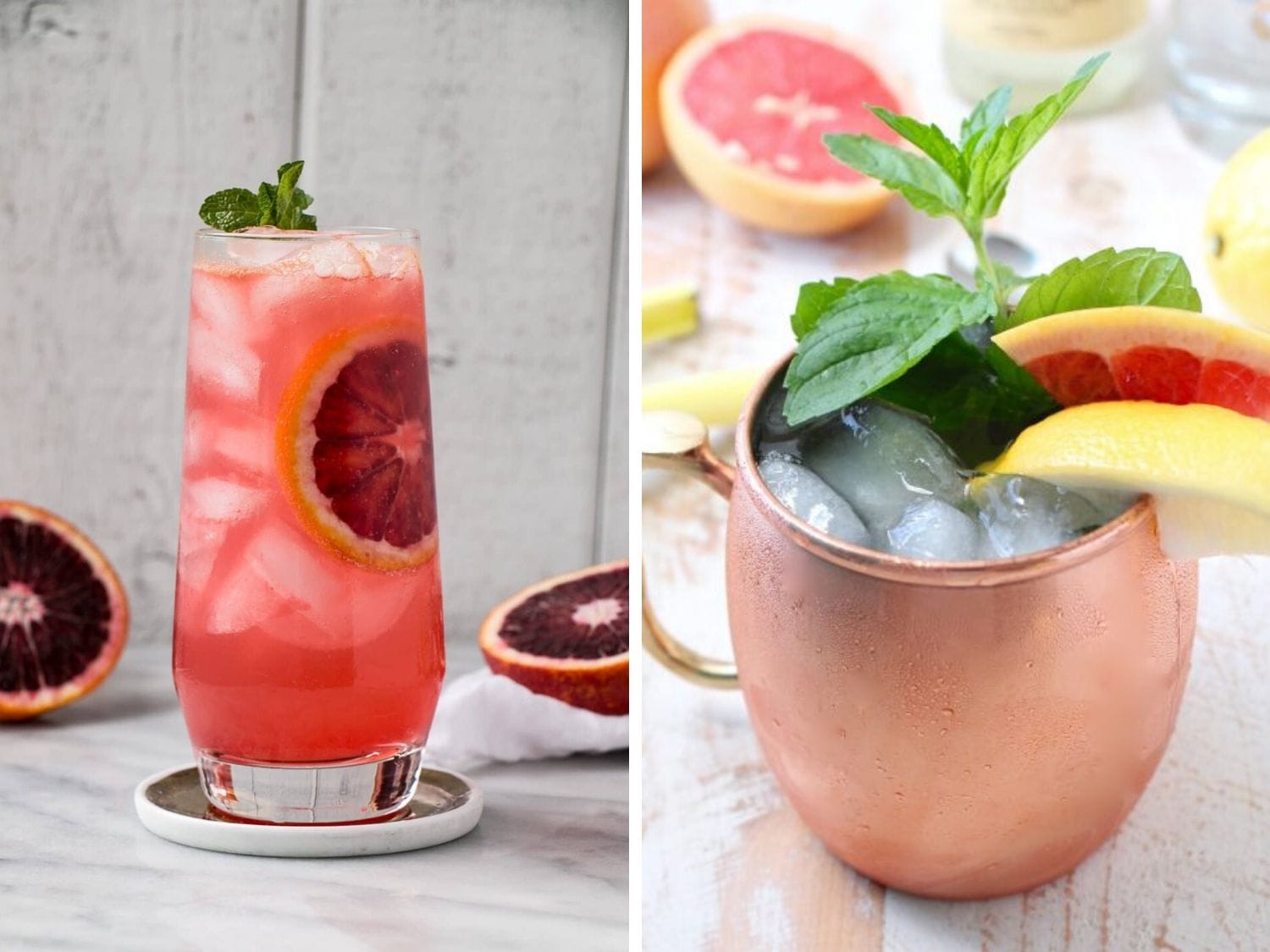 Collage of two summer gin cocktails.