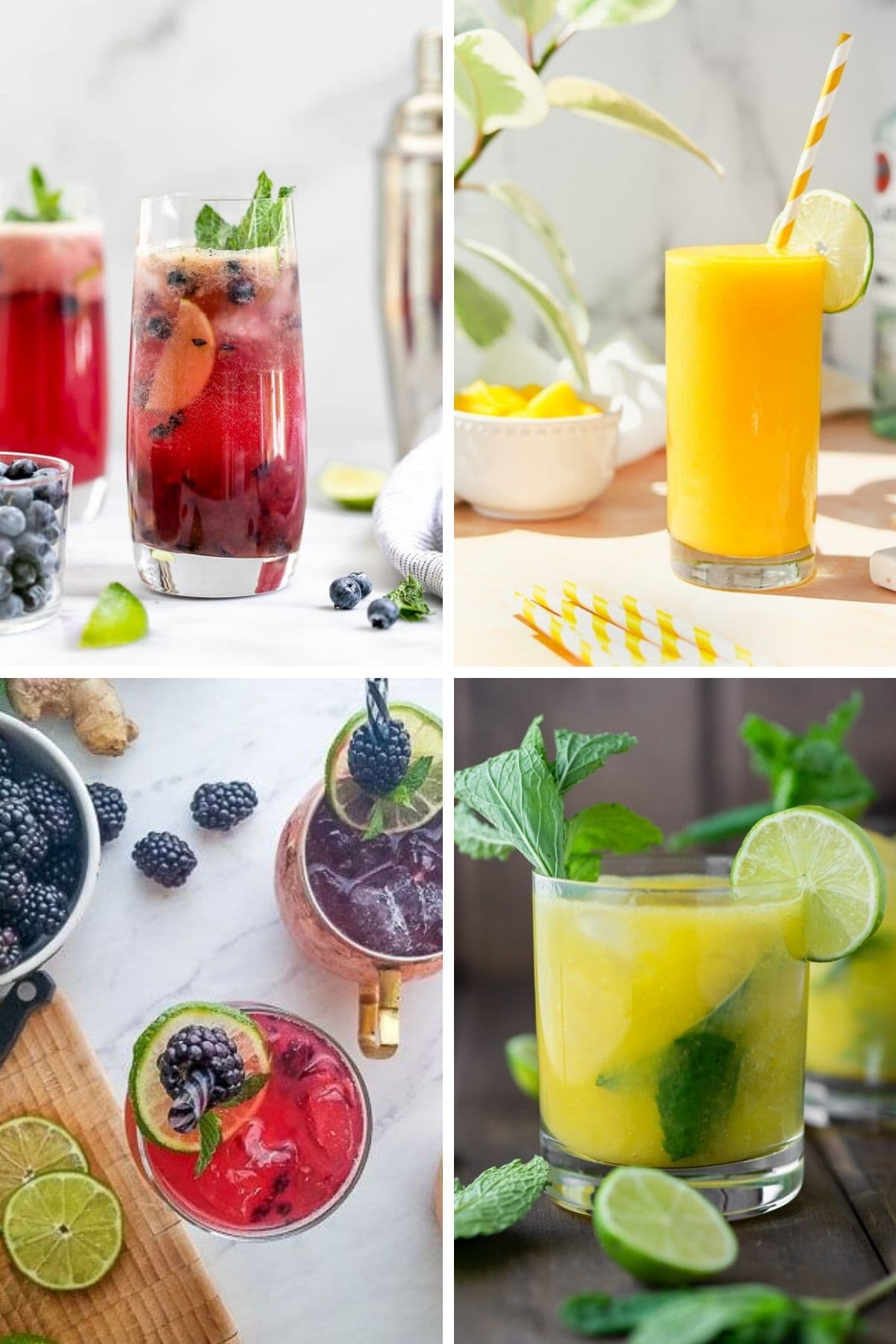 Collage of four summer rum cocktails.