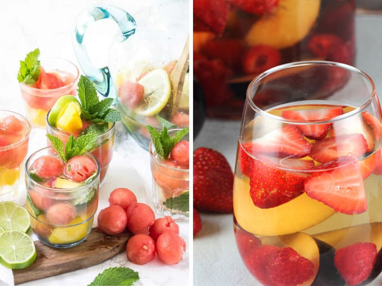 Collage of two summer sangria recipes.