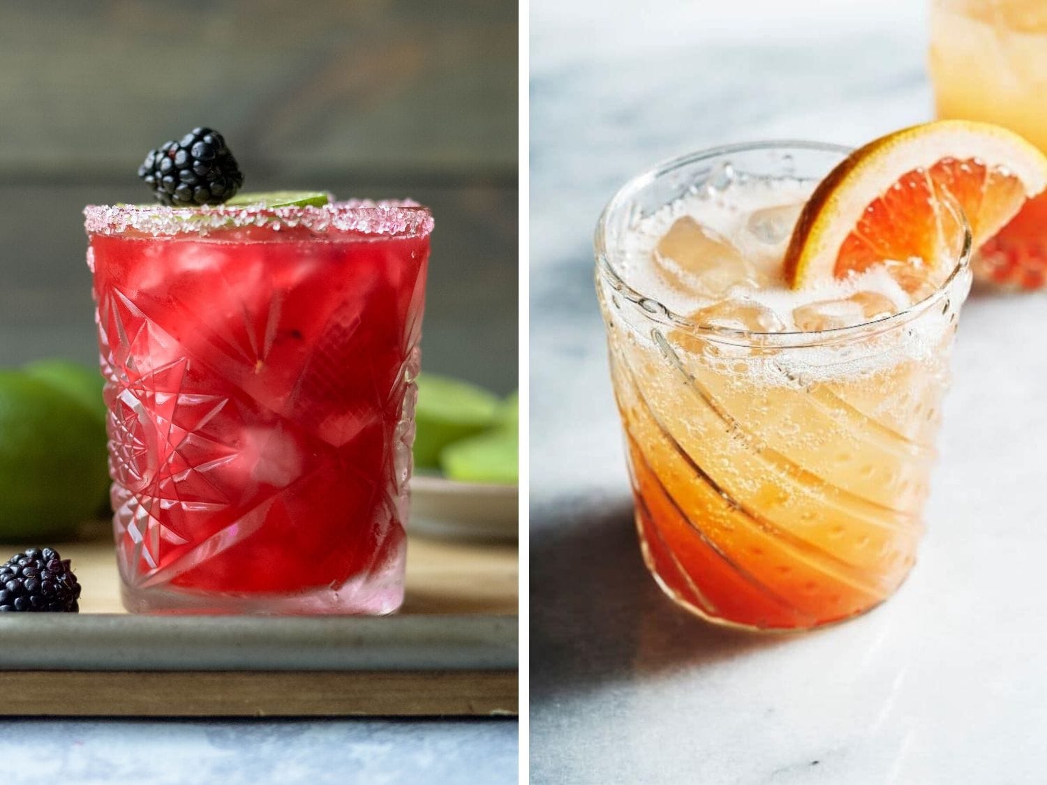 Collage of two summer tequila cocktail recipes.