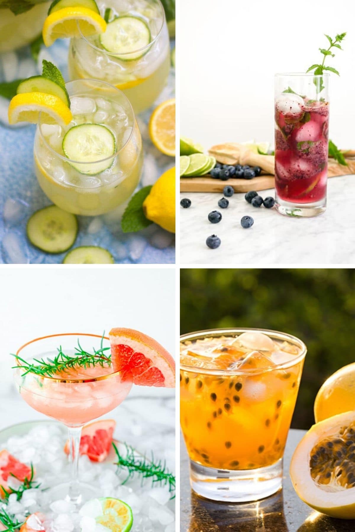 Collage of four summer vodka cocktails.