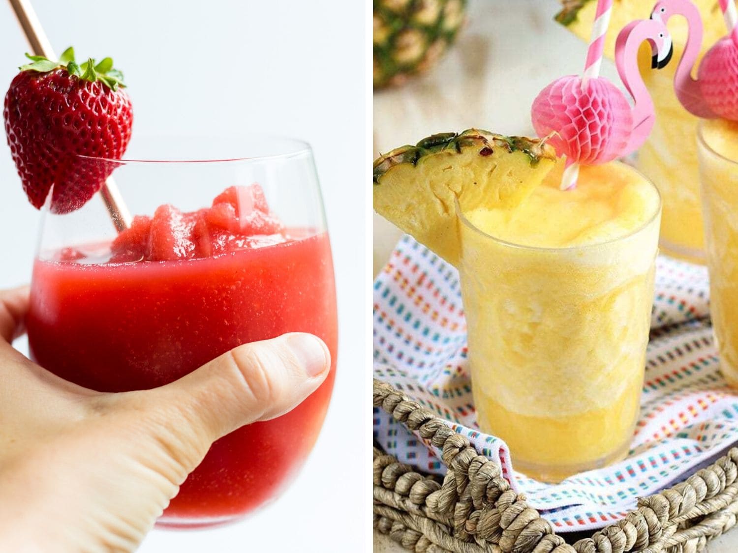 Collage of two summer wine slushies.