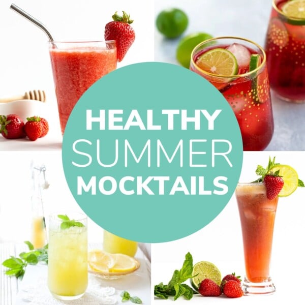 Collage of four drinks with text overlay "Healthy Summer Mocktails".