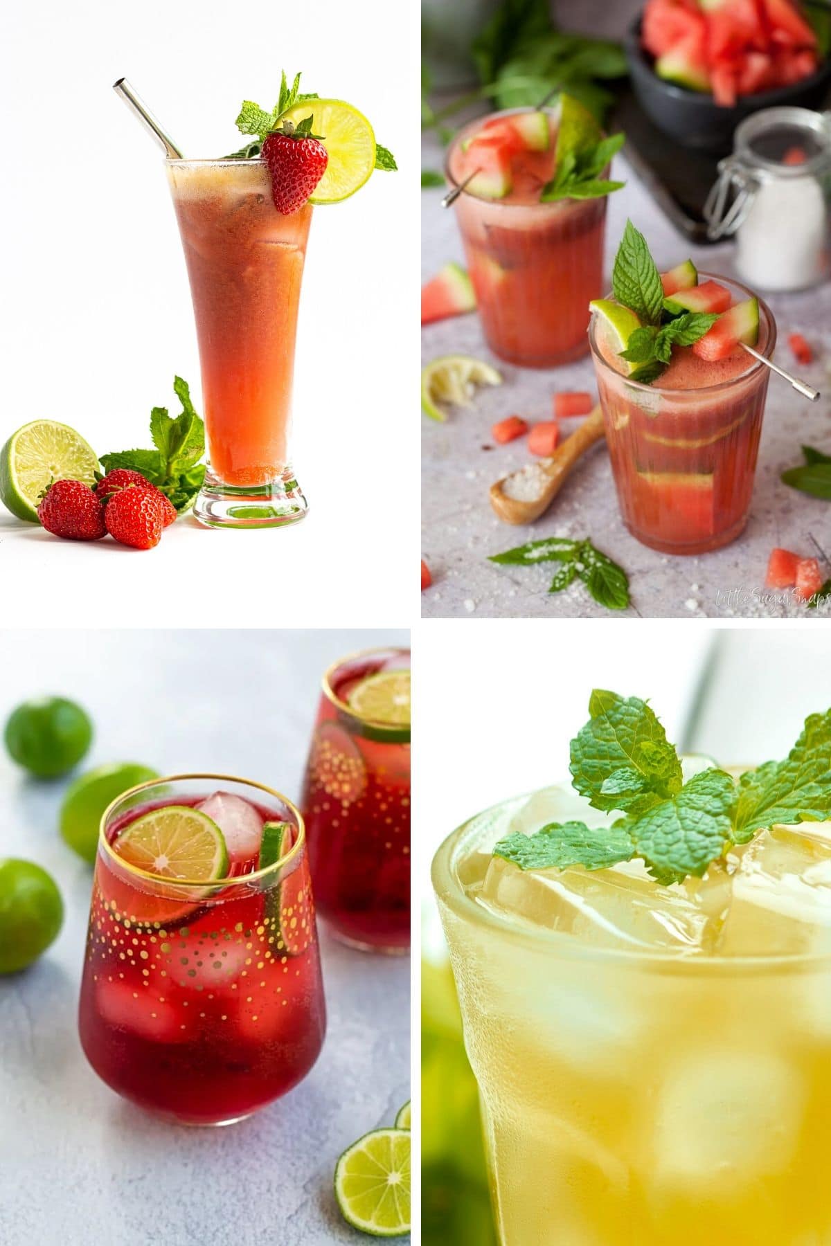 Collage of four summer mocktails.