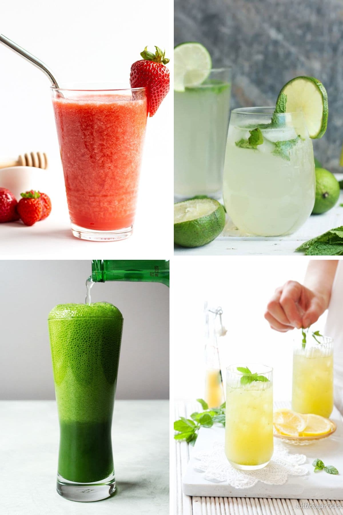 Collage of four non-alcoholic summer drinks.