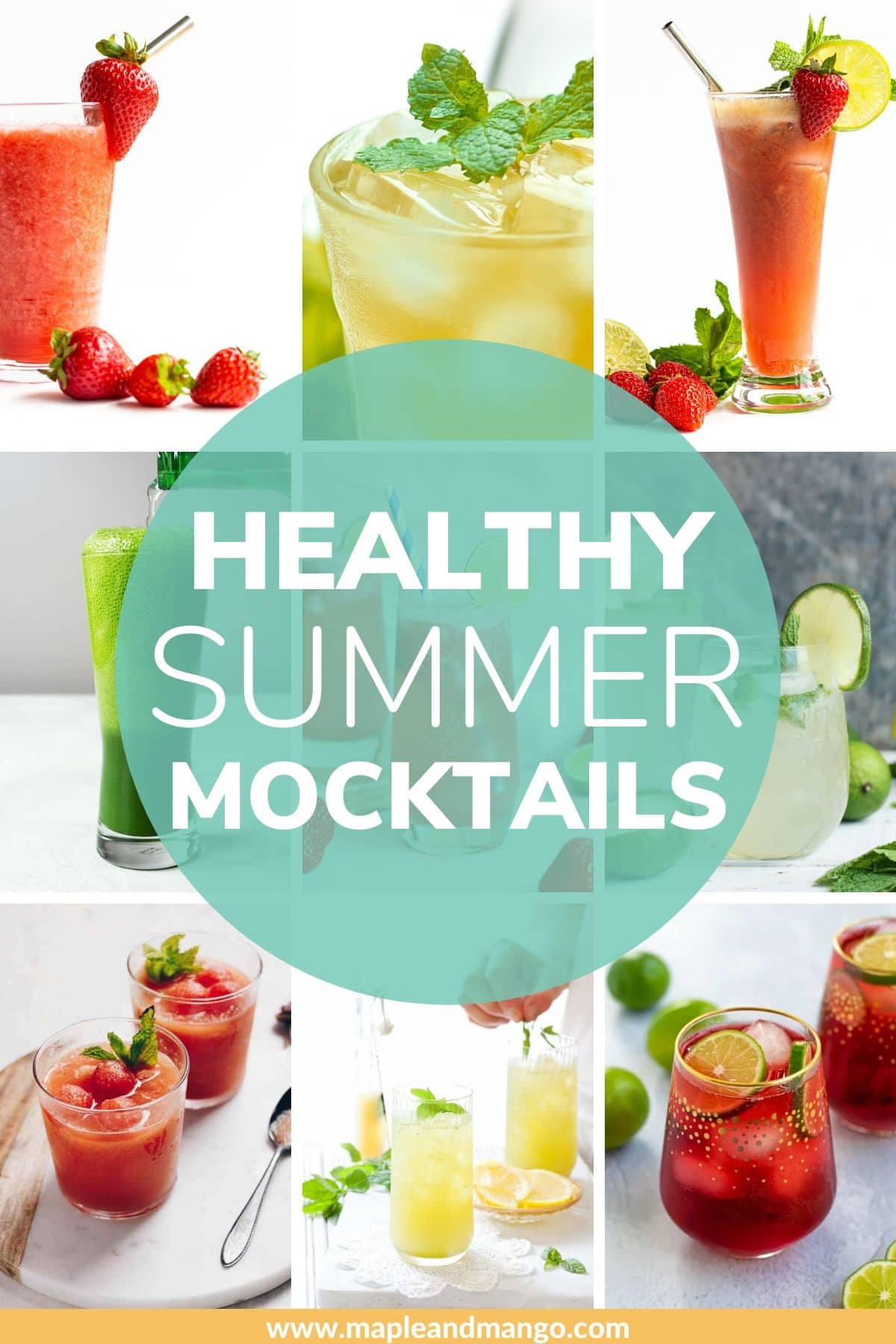 Collage of summer mocktails with text overlay "Healthy Summer Mocktails".