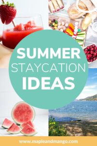 Collage of four summery photos with text overlay "Summer Staycation Ideas"