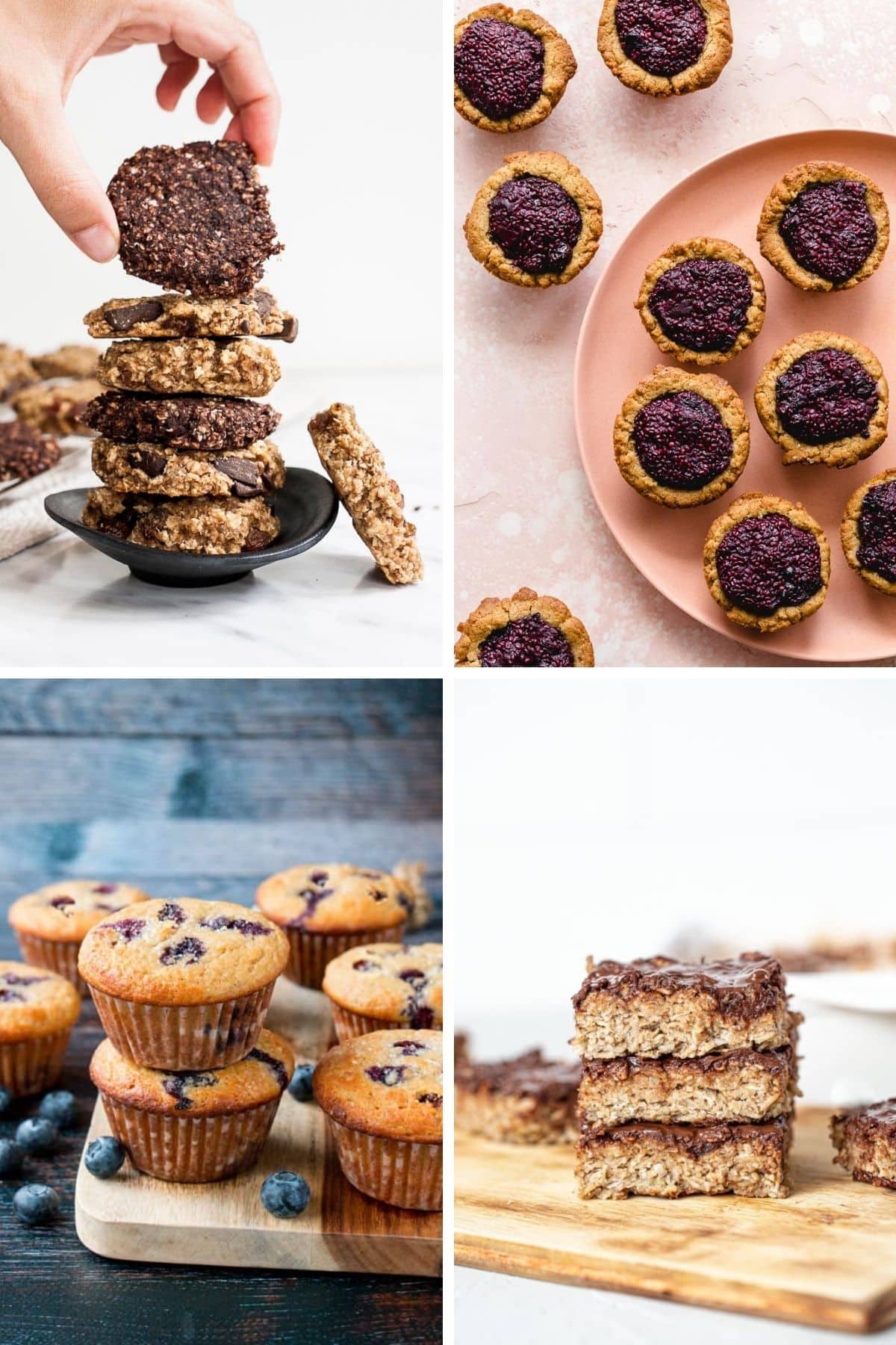 Collage of healthy muffins, cookies and bars.