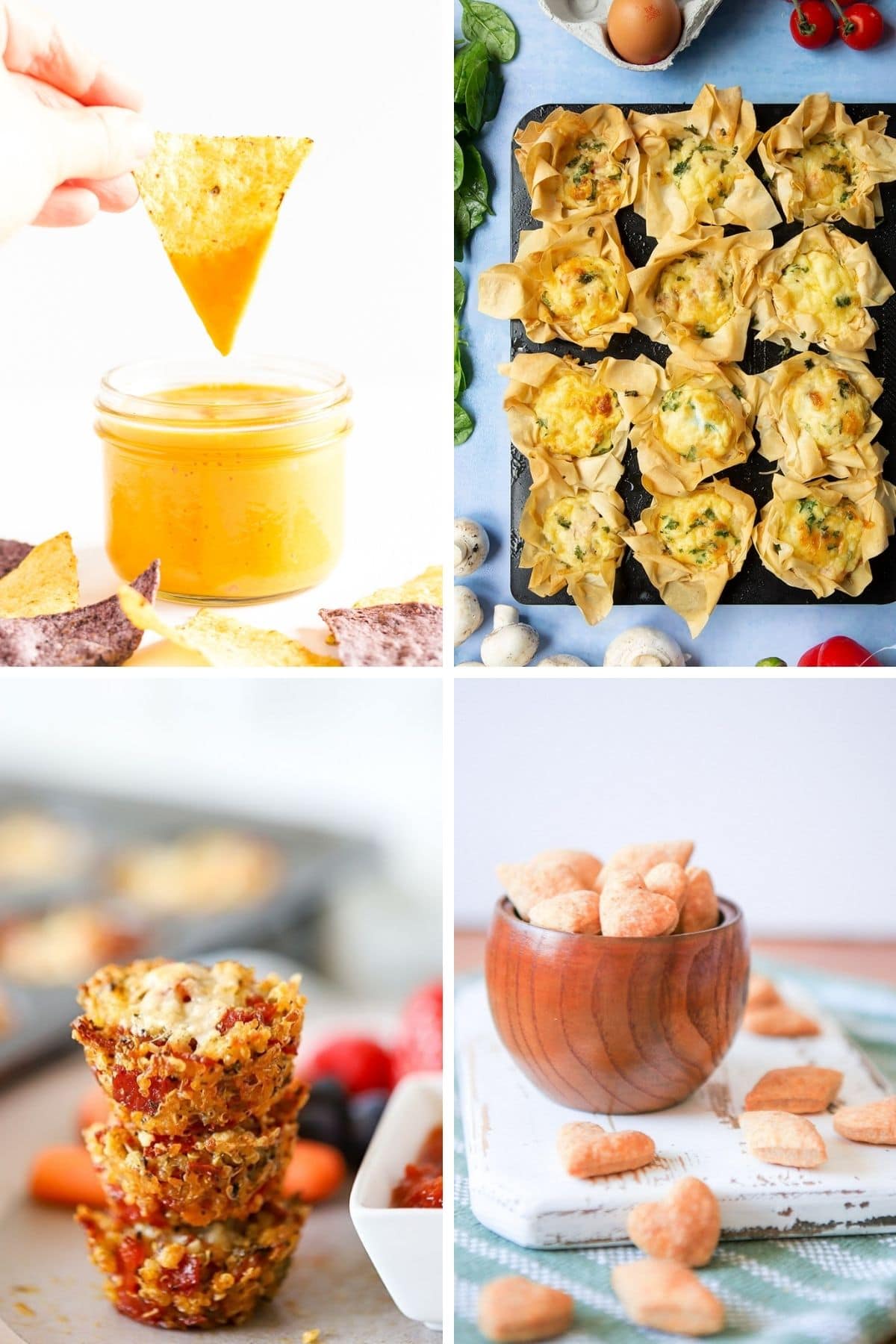 Collage of savoury snacks for kids.