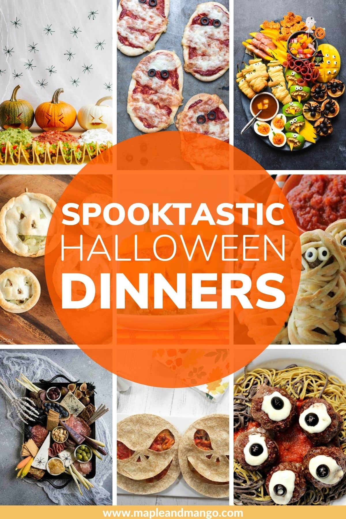 Photo collage with text overlay "Spooktastic Halloween Dinners"