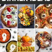 Pinterest photo collage graphic of Halloween dinner ideas.