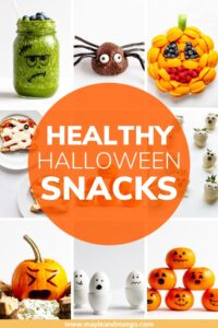 Photo collage of Healthy Halloween Snacks.