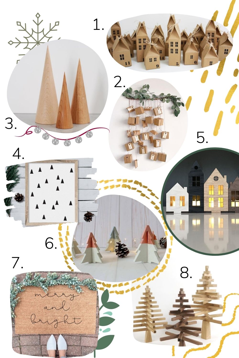 Collage unique minimalist Christmas decor items.