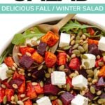 Pinterest graphic for pumpkin and beetroot salad recipe.