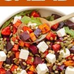 Pinterest graphic for pumpkin beet feta salad.