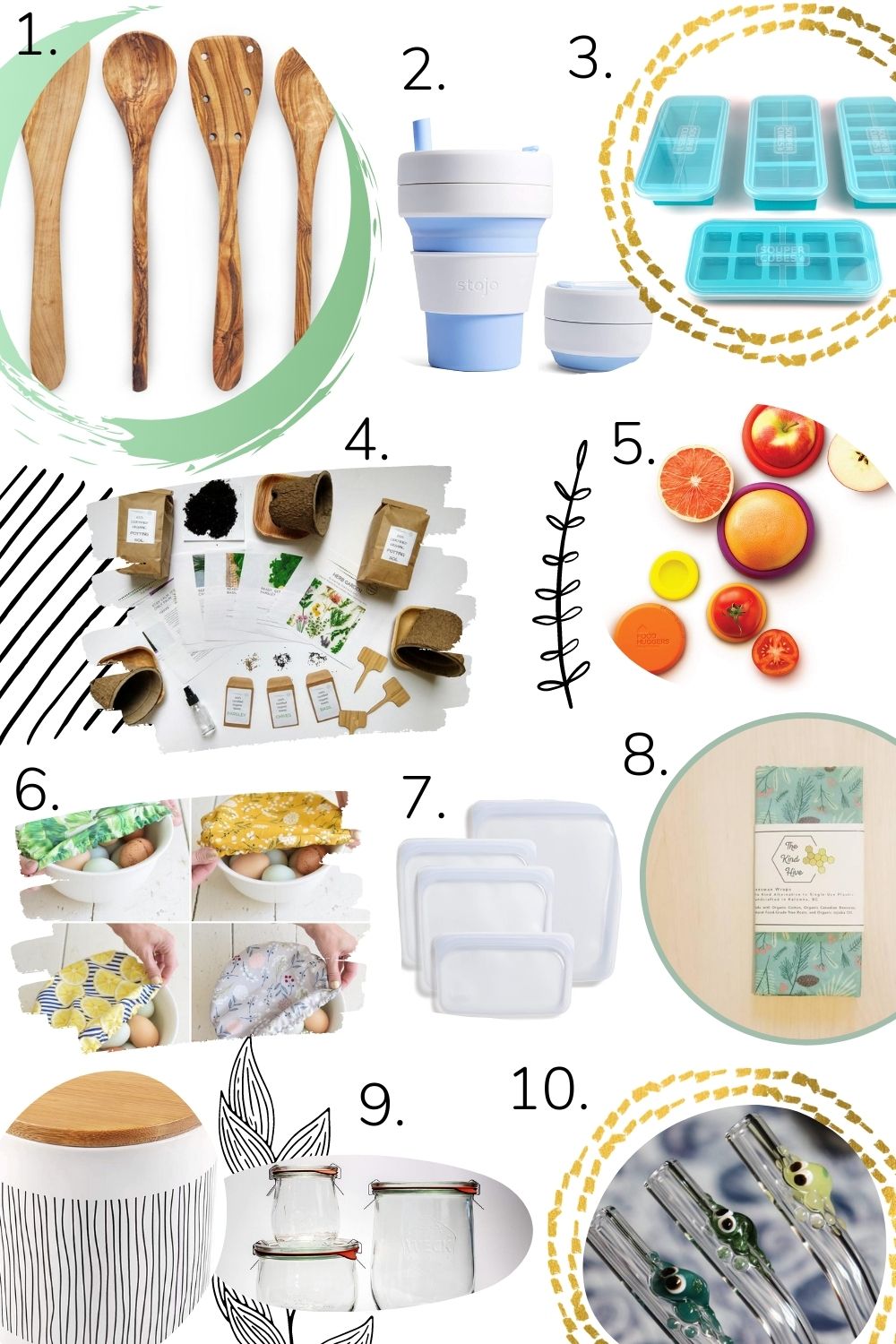 Collage of sustainable eco-friendly kitchen gift ideas.