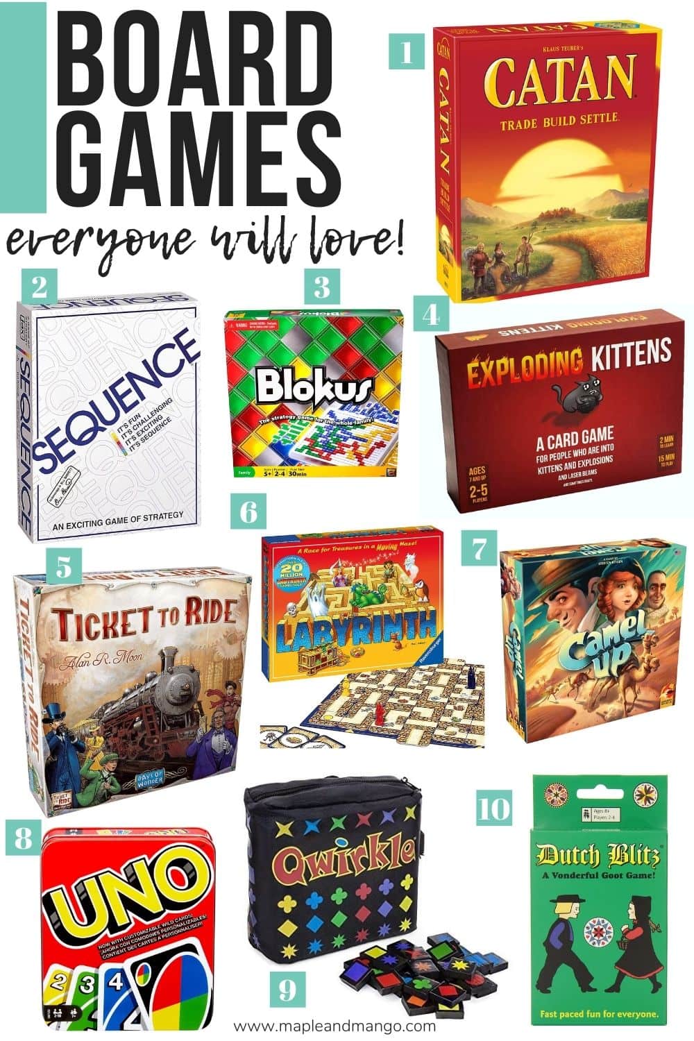 Collage of board game images with text overlay "Board Games Everyone Will Love!"