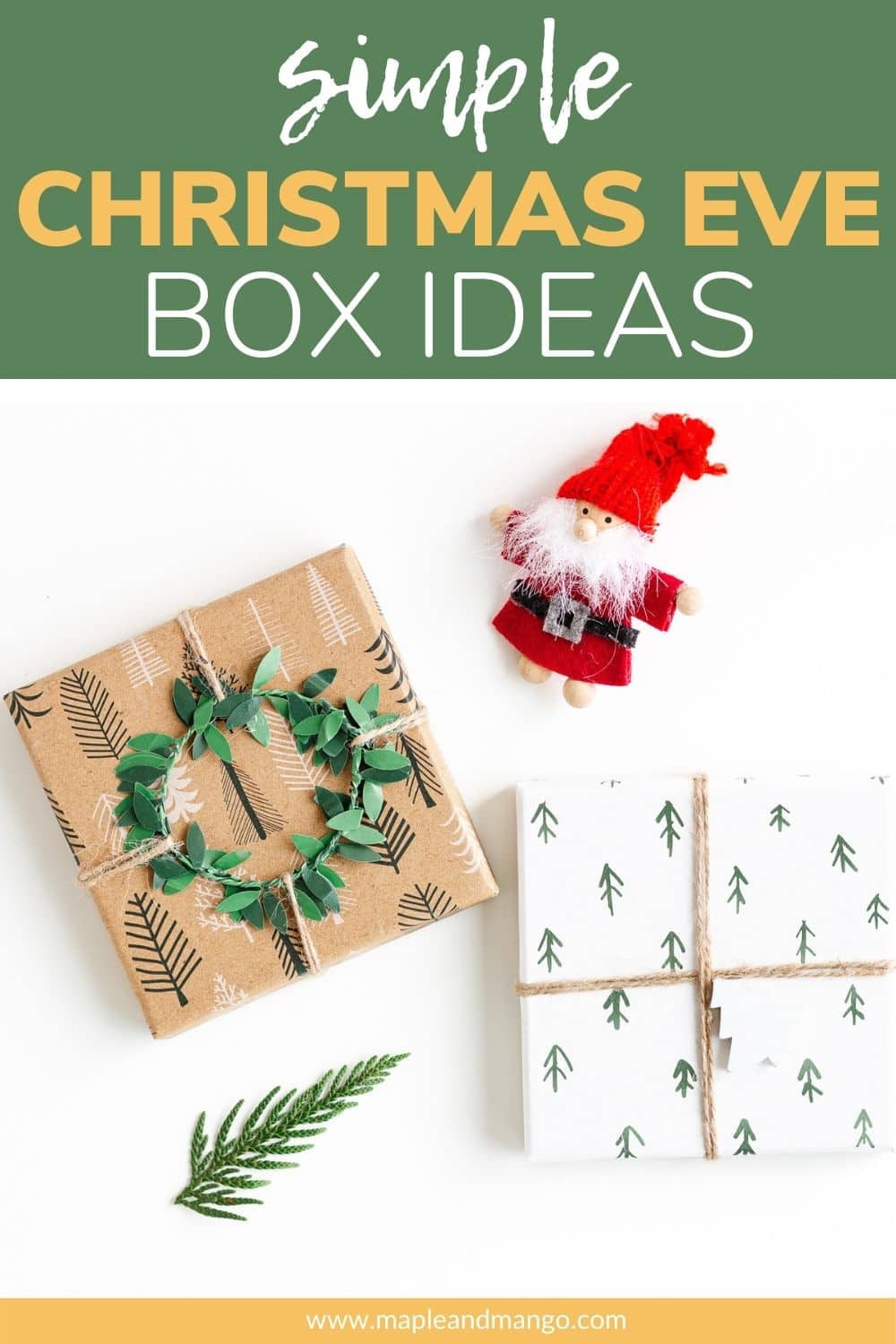 Pinterest graphic for simple Christmas Eve box ideas.