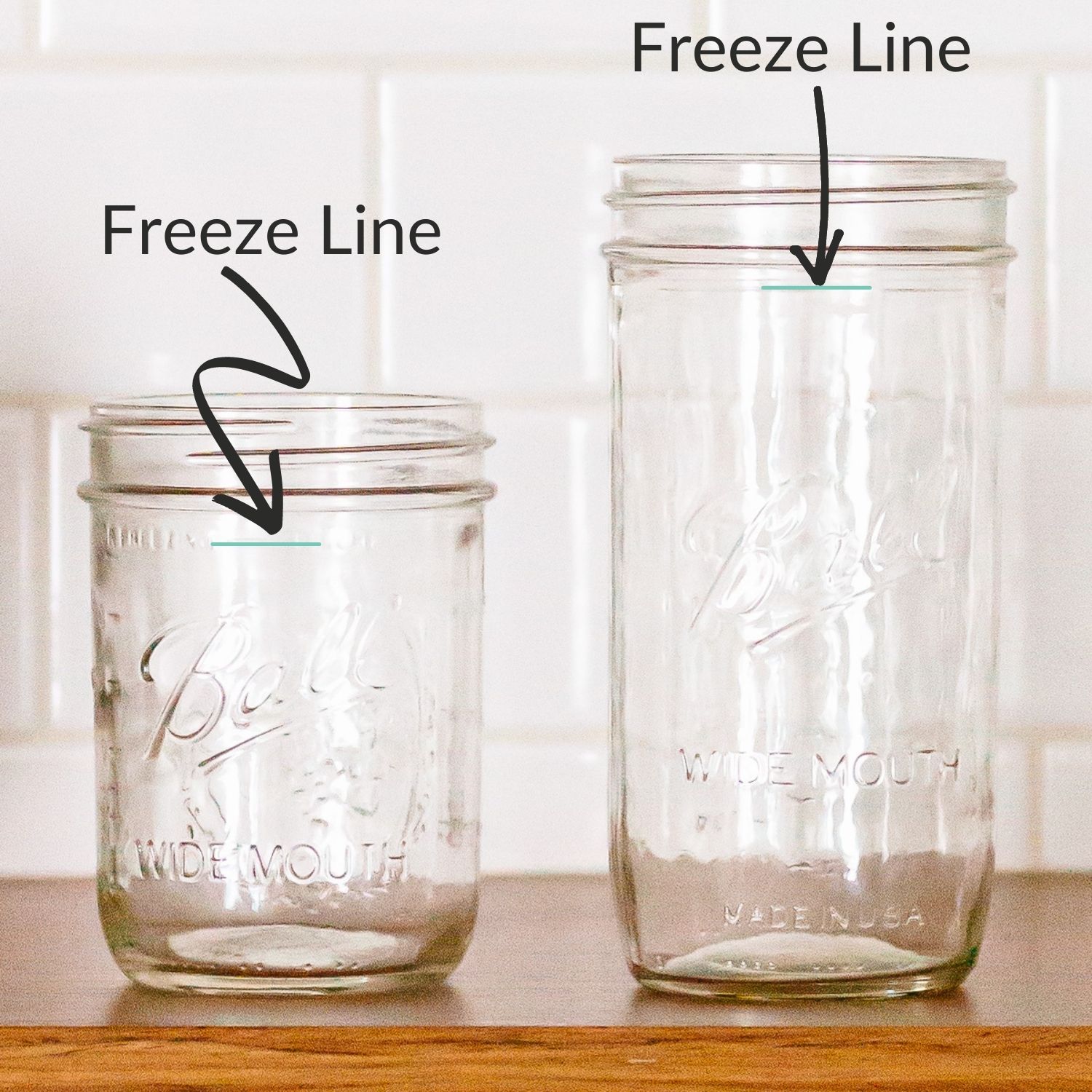 Graphic showing the freeze line on two different mason jars.