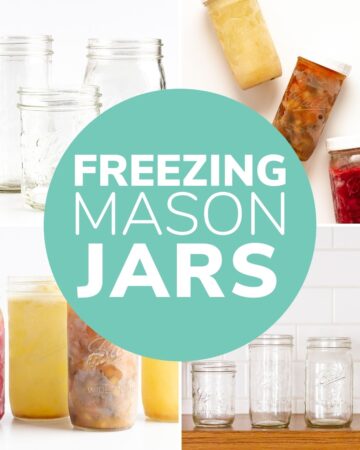 Photo collage of glass jars with text overlay "Freezing Mason Jars"
