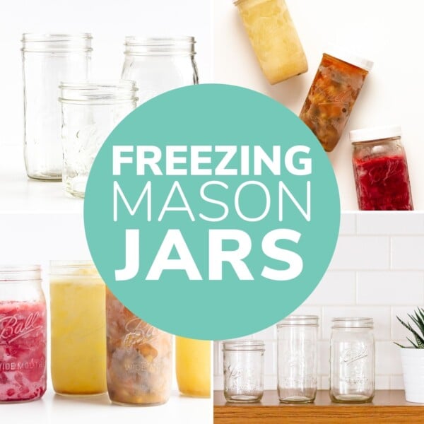 Photo collage of glass jars with text overlay "Freezing Mason Jars"