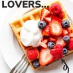 Pinterest graphic for waffle recipe.