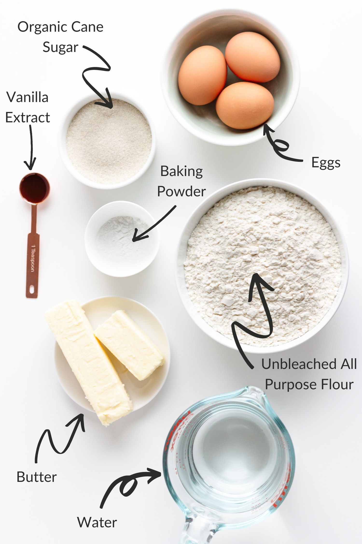 Ingredients needed to make German waffles.