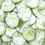 Close up of cucumber yogurt salad with dill.