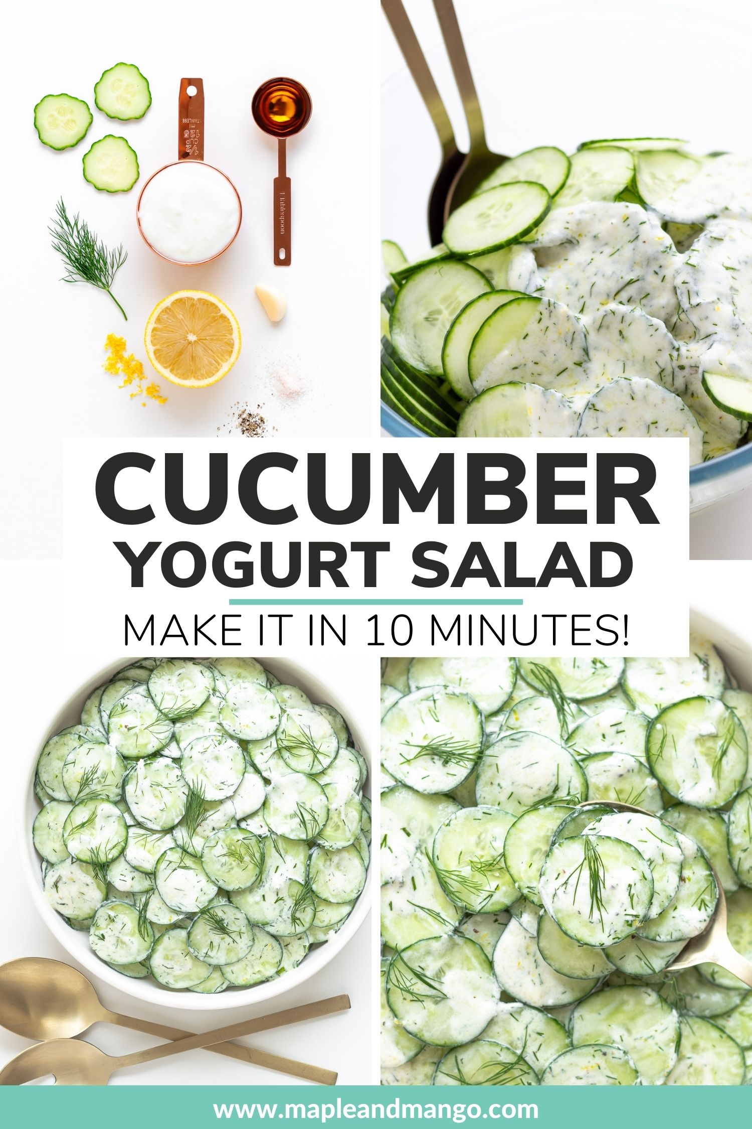 Pinterest collage graphic for Cucumber Yogurt Salad.