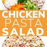 Pinterest collage graphic for creamy chicken pasta salad recipe.