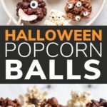 Pinterest collage graphic for Halloween Popcorn Balls