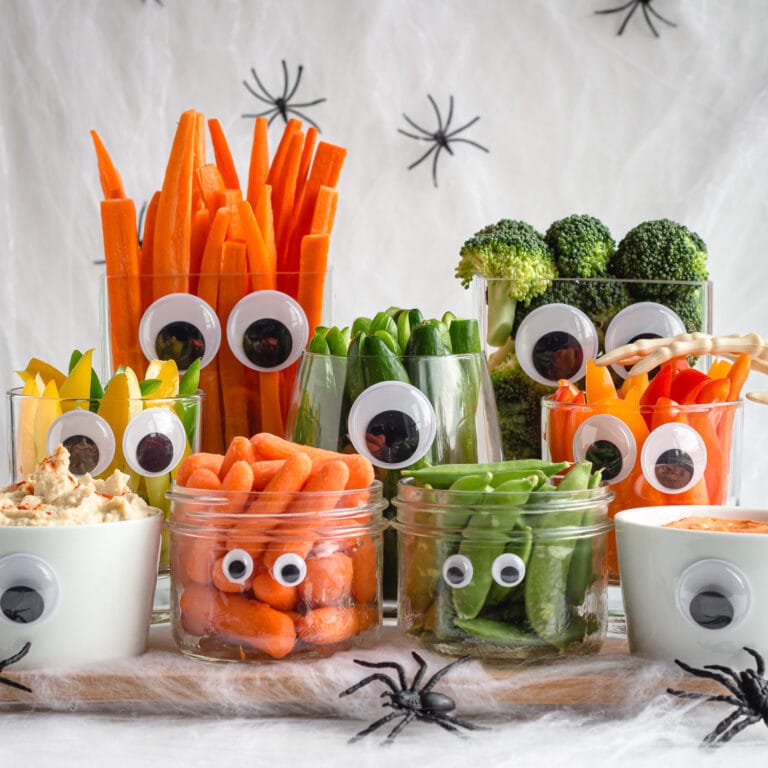 Monster themed Halloween veggie tray.