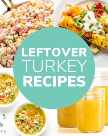 Photo collage of a few leftover turkey recipes.